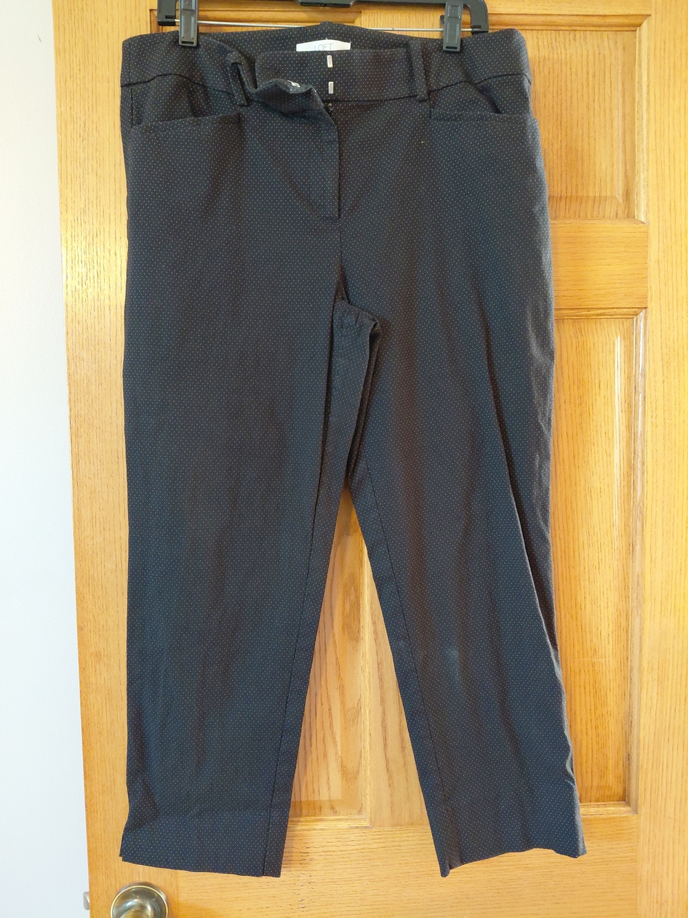 LOFT Black Microdot Cropped Straight-Leg Pants
